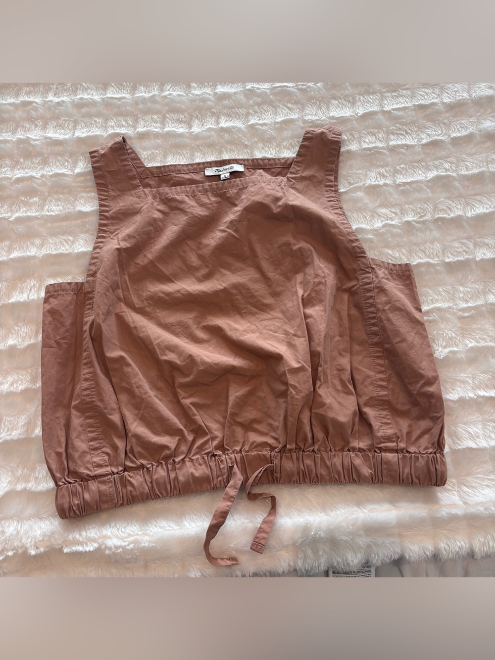 Madewell Women's Brown Sleeveless Tie Waist Cropped Top Blouse, Size M